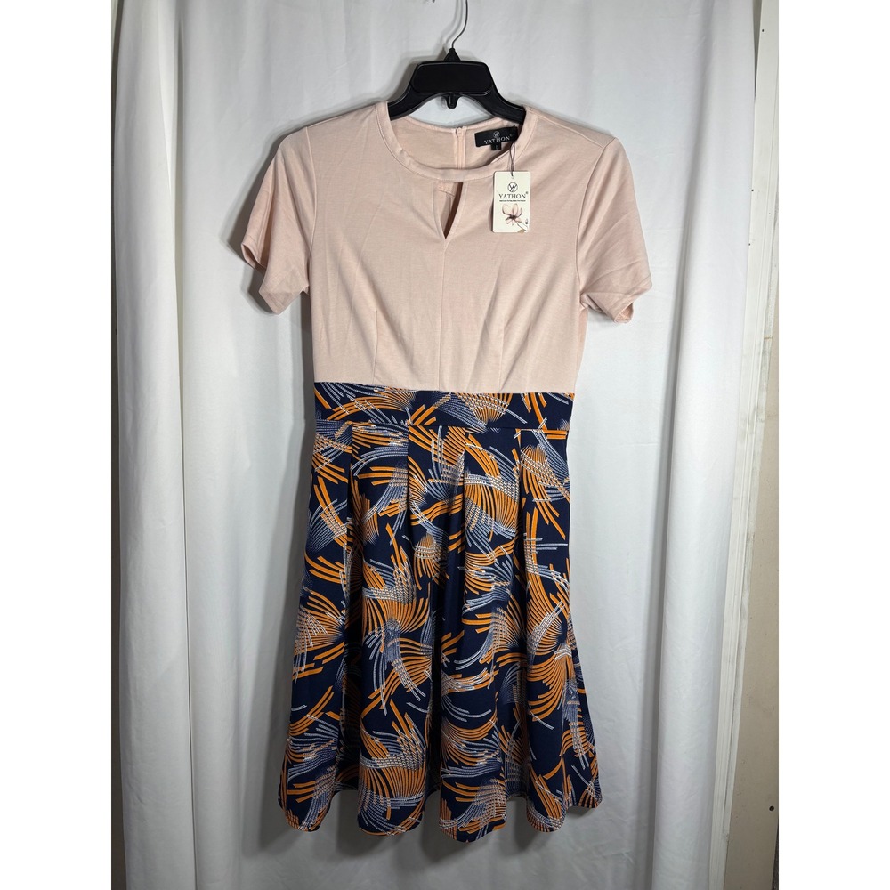 YATHON Women's Pink Cap Sleeve Keyhole Neck Dress Size L‎ NEW